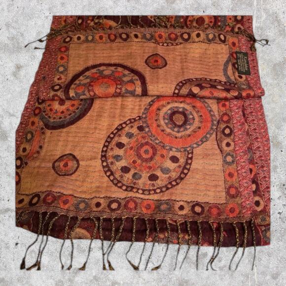 Scarf Kandahar 100 % Merino Wool Saffron shades 64 "long 13 " wide Fringe Womans - Picture 4 of 5